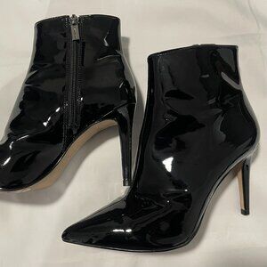 Gianni Bini Womens 7 M Ankle Booties Heels Patent Black Leather Side Zipper